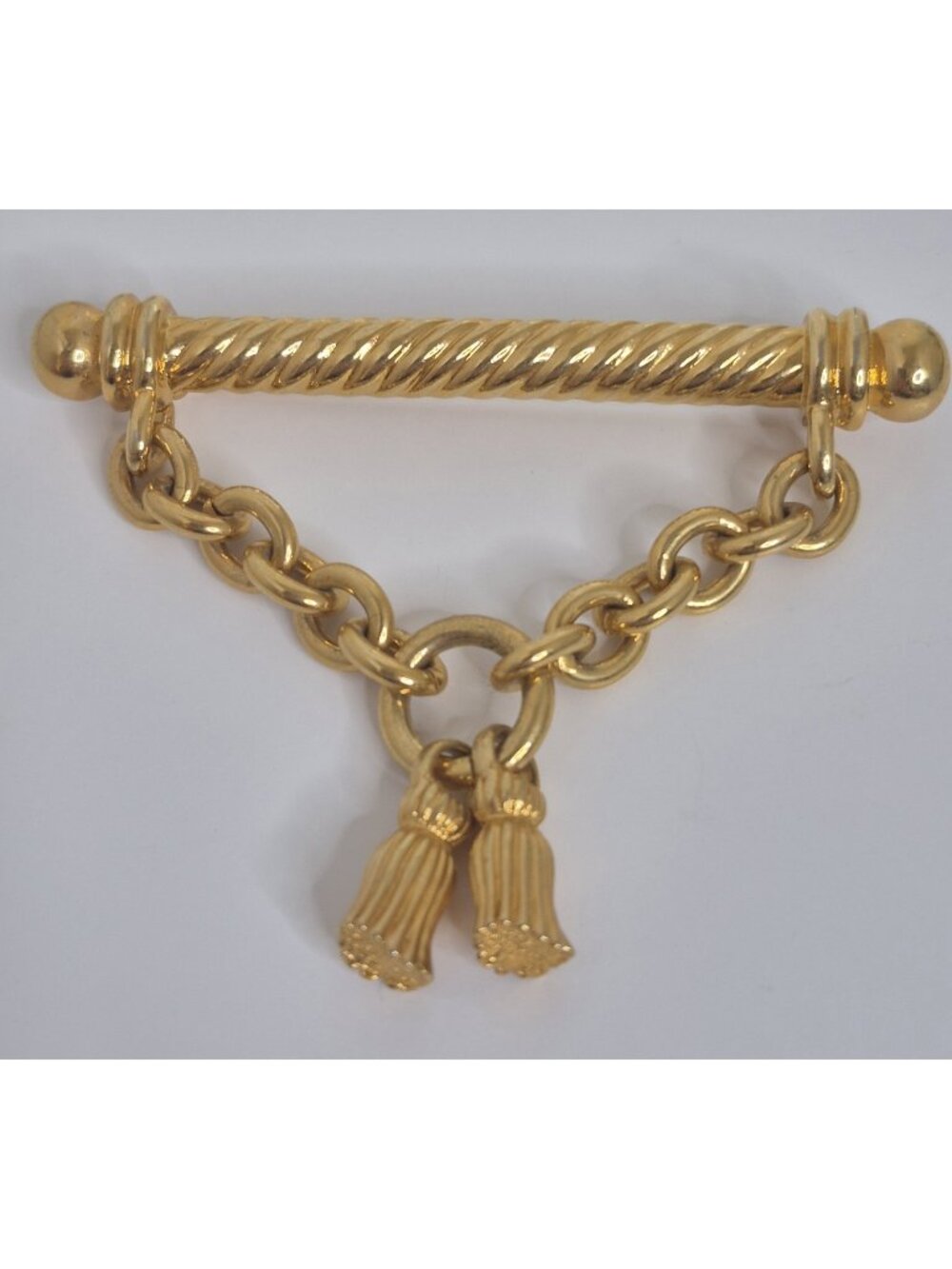 Vintage Goldtone Bar With Tassel Brooch 2.25"×3"